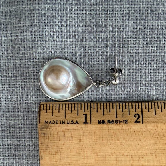 Mabe / Blister Pearl Teardrop Dangle Earrings – Mother of Pearl & Sterling - Picture 3 of 3